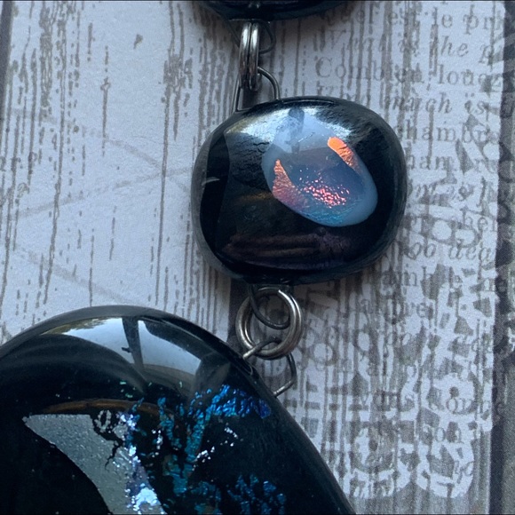 Artesian Dichroic Infused Glass Chunky Necklace Woman’s Jewelry Fiery Colors - Picture 7 of 11